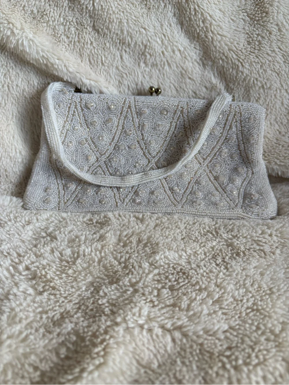 Elegant Beaded Vintage Cream Evening Handbag